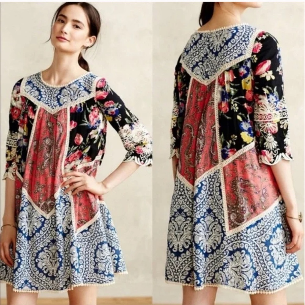 Vanessa Virginia Boho Patch Dress Size 2 Petite